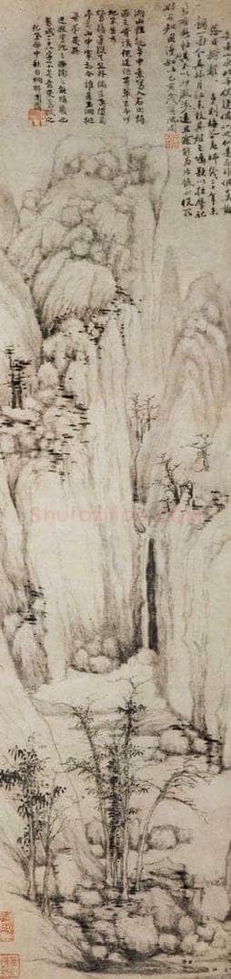明 沈周 《仿倪瓒山水图轴》 书画作品