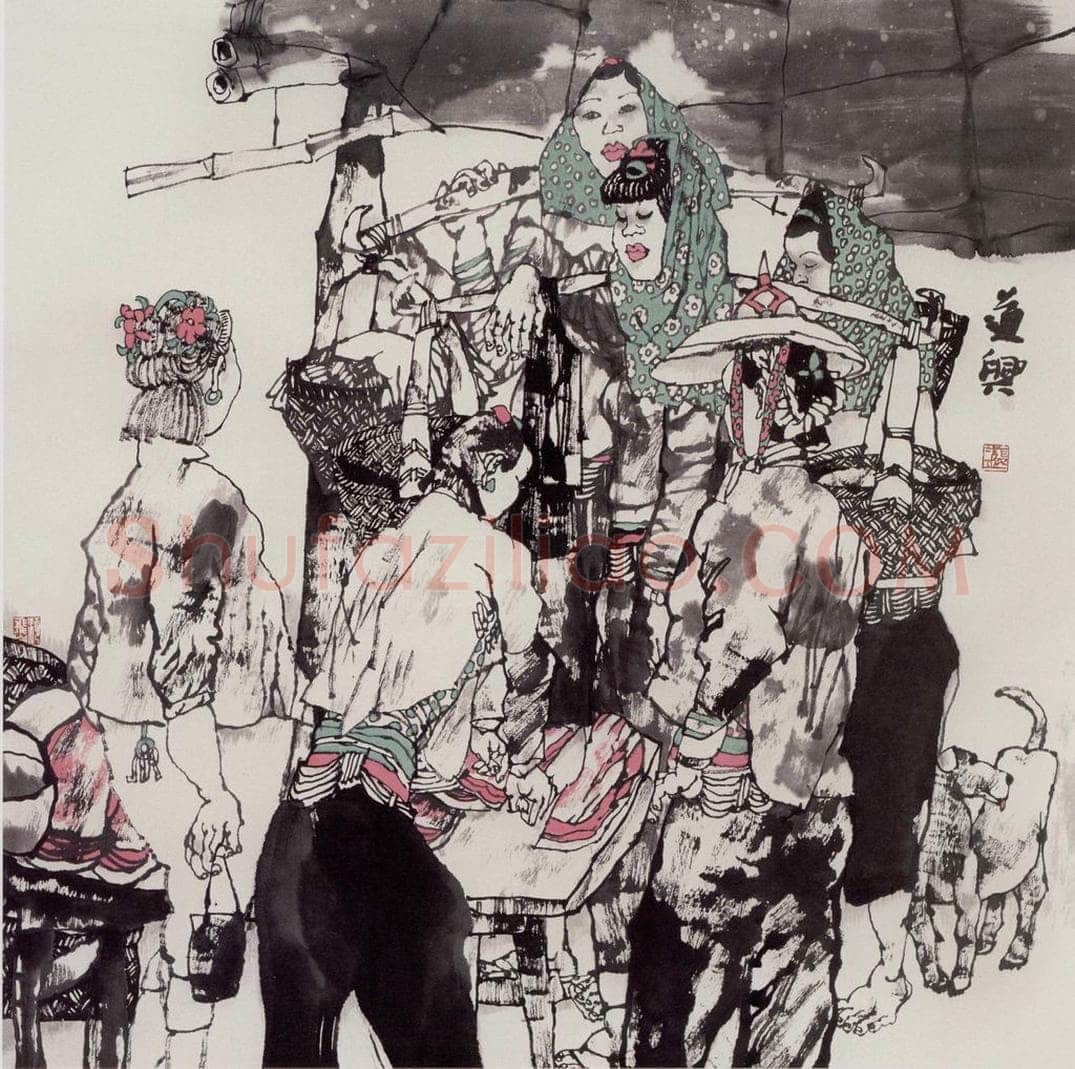 2001年 张道兴 《肉摊》 书画作品