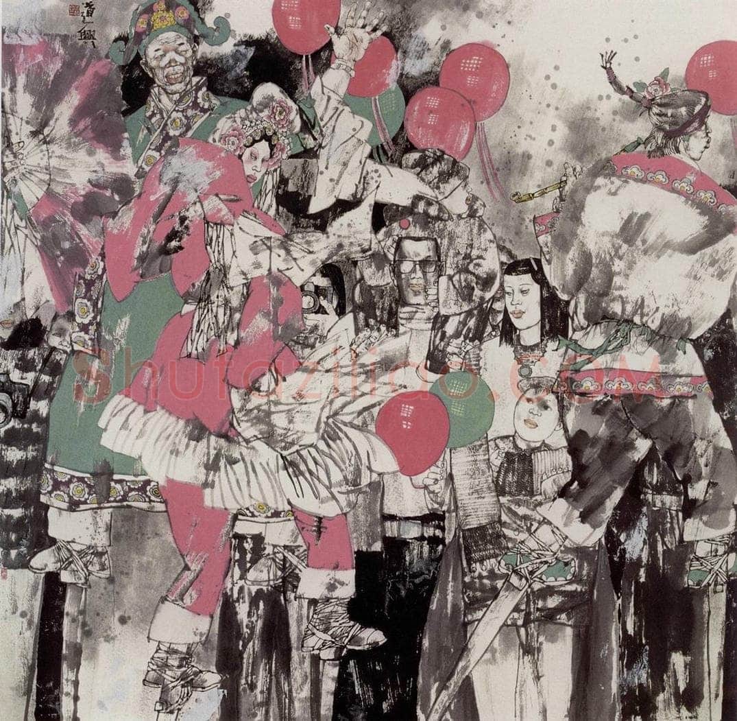 2000年 张道兴 《高跷进城》 书画作品