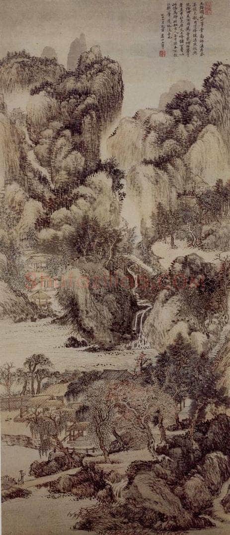 1673年 王翚 《仿王猛秋山草堂图轴》 书画作品