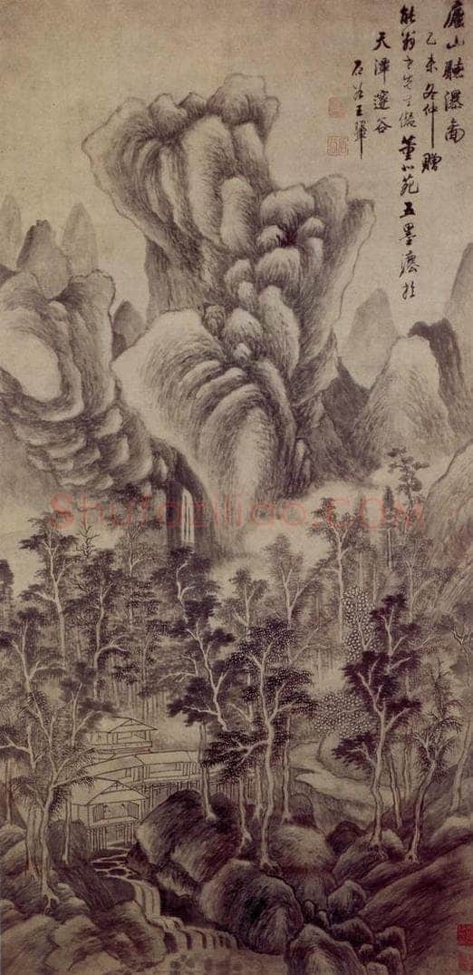1655年 王翚 《庐山听瀑图轴》 书画作品