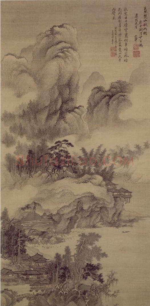 1680年 王翚 《仿巨然楚山欲雨图轴》 书画作品