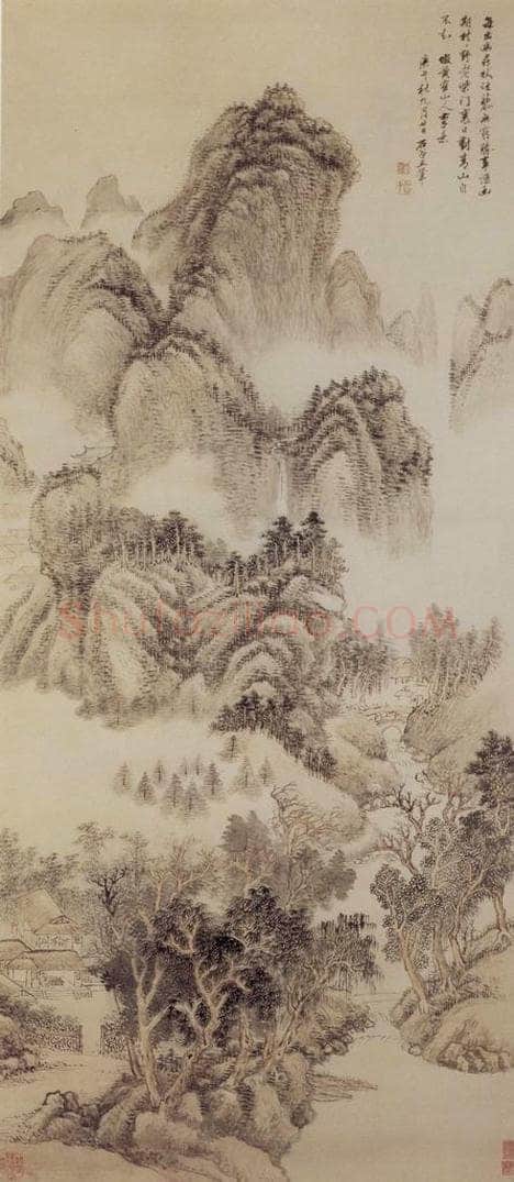 1690年 王翚 《仿王蒙山水图轴》 书画作品