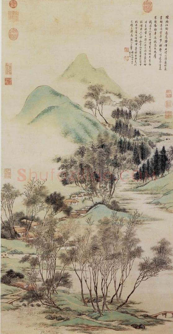 1706年 王翚 《仿赵孟頫江村清下图轴》 书画作品