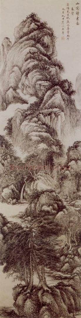 1666年 王翚 《山窗读书图轴》 书画作品