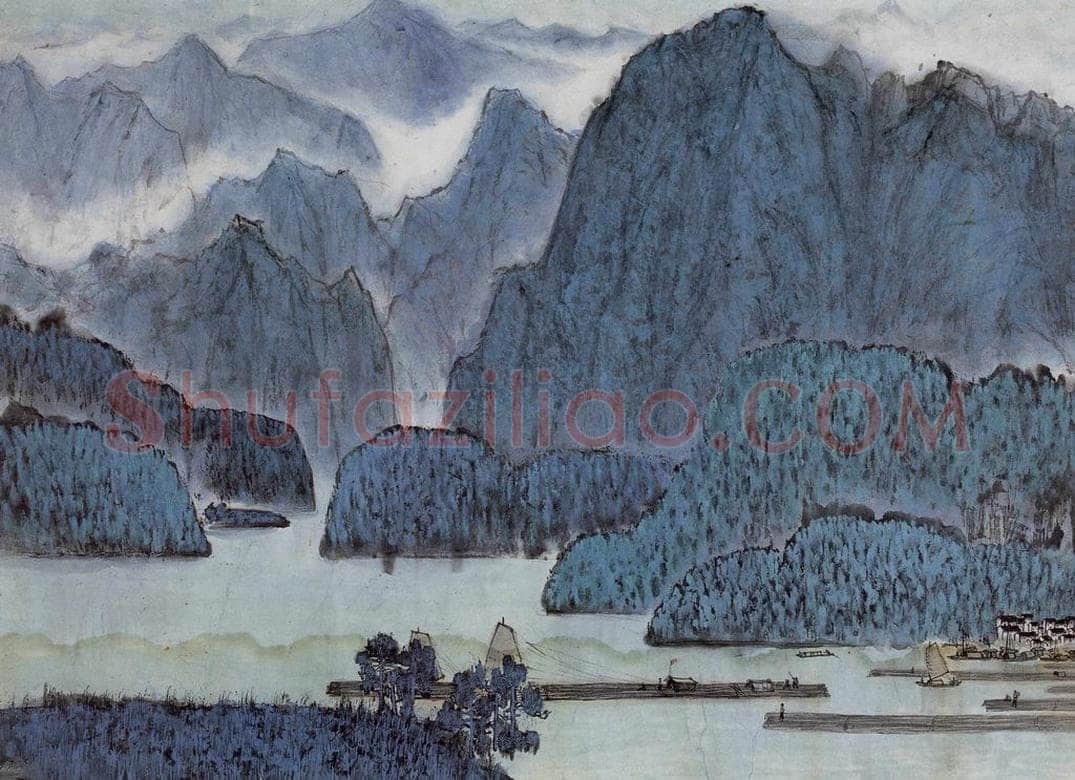 1975年 亚明 《春江放筏》 书画作品