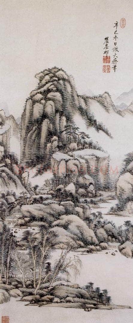 清 王原祁 《仿黄子久山水图轴》 书画作品