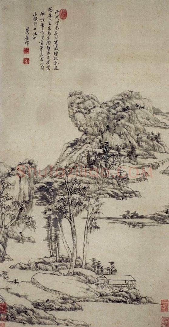 清 王原祁 《仿倪黄笔意图轴》 书画作品
