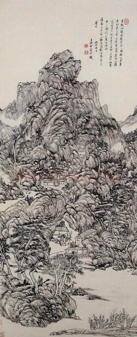 清 王原祁 《仿王蒙山水图轴》 书画作品