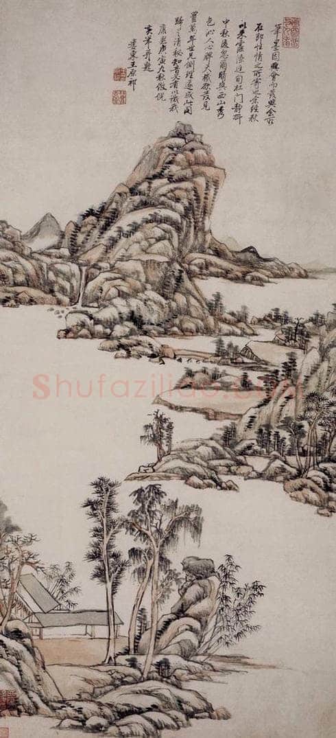 清 王原祁 《仿倪黄山水图轴》 书画作品