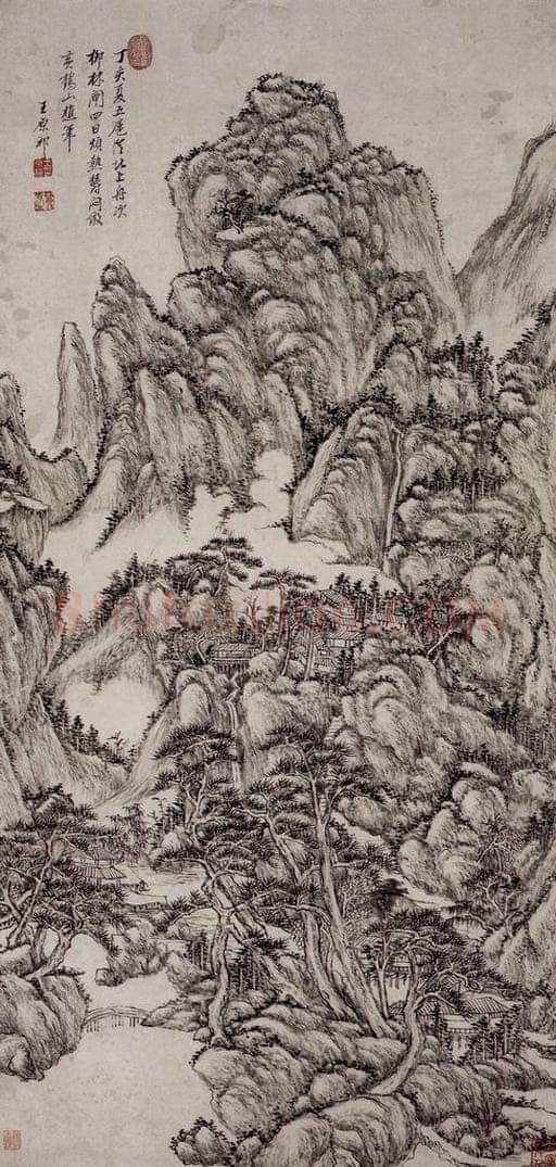 清 王原祁 《仿王蒙山水图轴》 书画作品