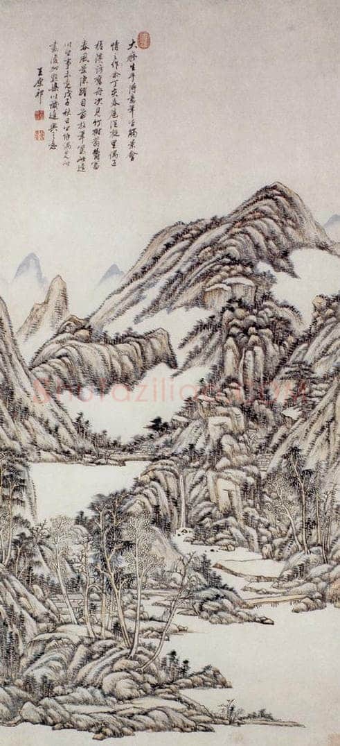 清 王原祁 《富春山色图轴》 书画作品
