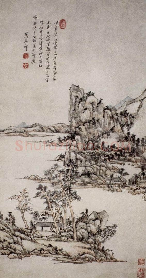 清 王原祁 仿倪黄山水图轴 书画作品