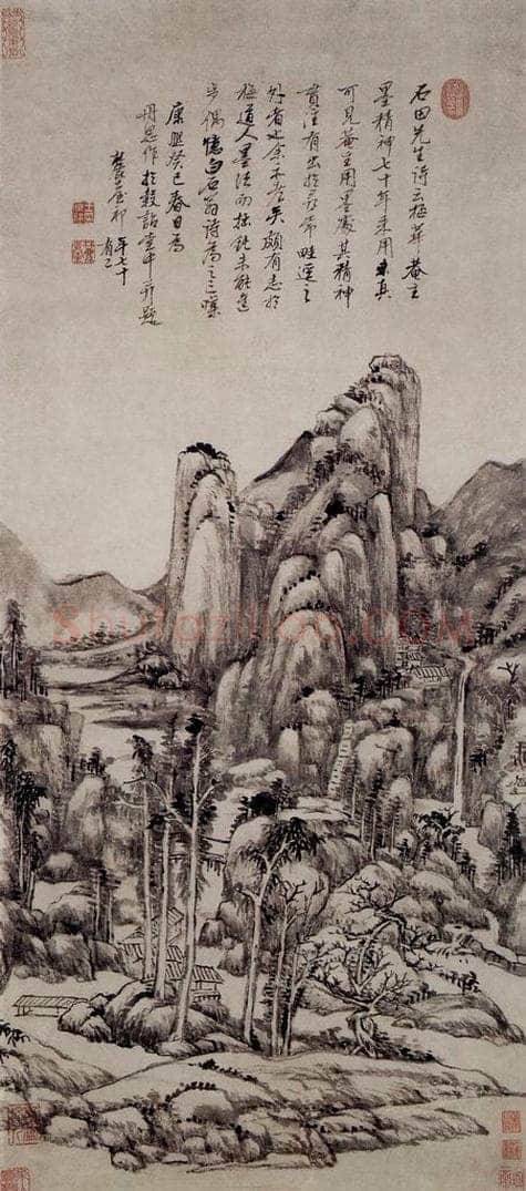清 王原祁 《仿吴镇山水图轴》 书画作品