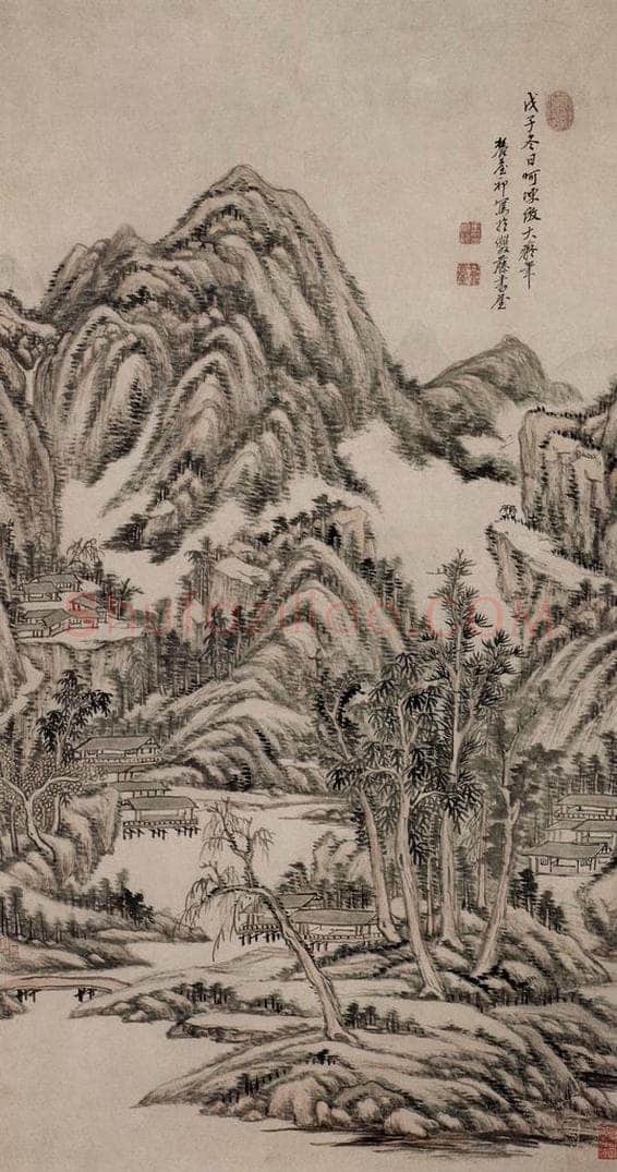 清 王原祁 《浅绛山水图轴》 书画作品