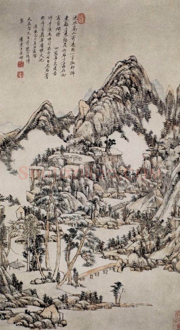 清 王原祁 《苍岩翠壁图轴》 书画作品