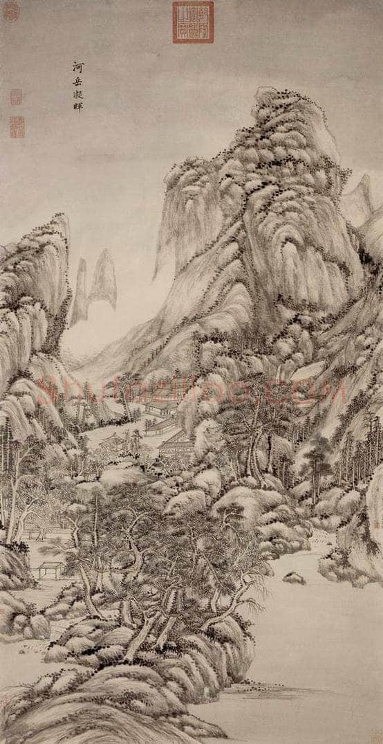 清 王原祁 《河丘凝晖图轴》 书画作品