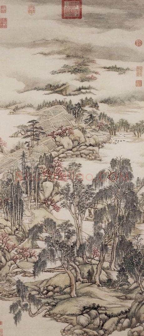 清 王原祁 《仿赵大年江乡春晓图轴》 书画作品