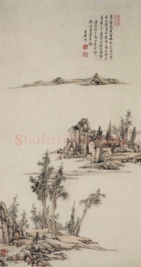 清 王原祁 《疏林远山图轴》 书画作品