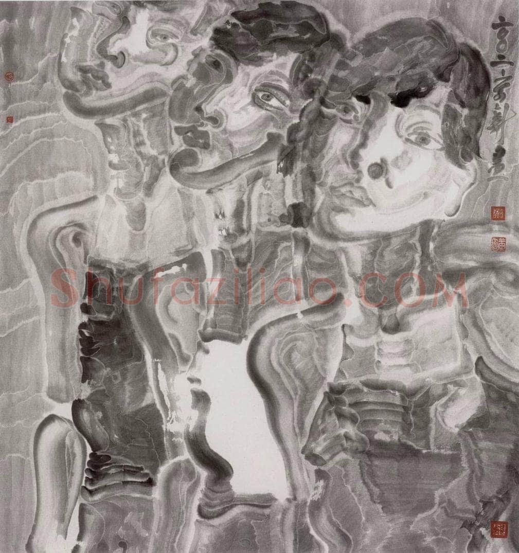 2002年 周京心 《三个女孩》 书画作品