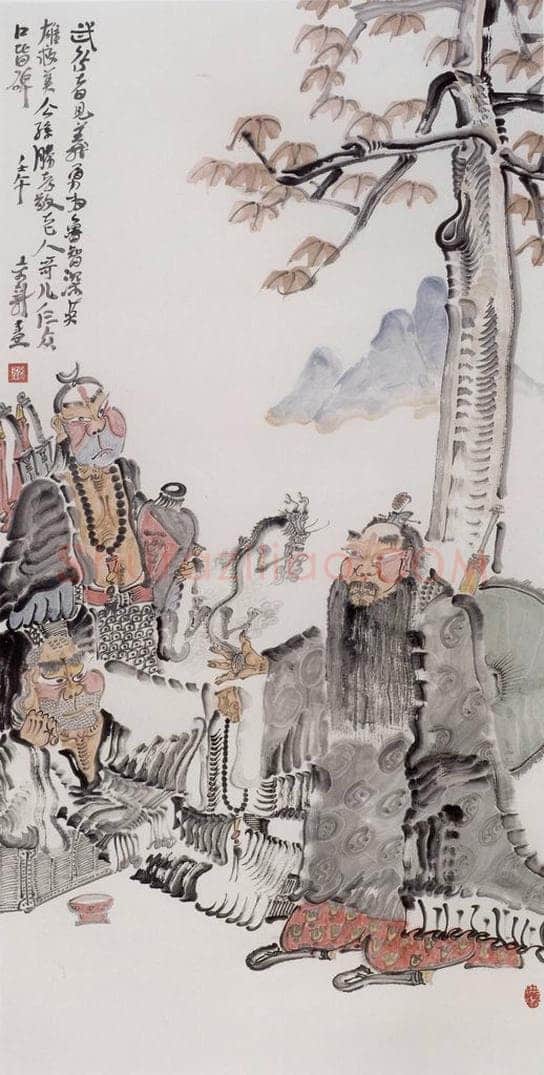 2002年 周京心 《梁山三圣图》 书画作品