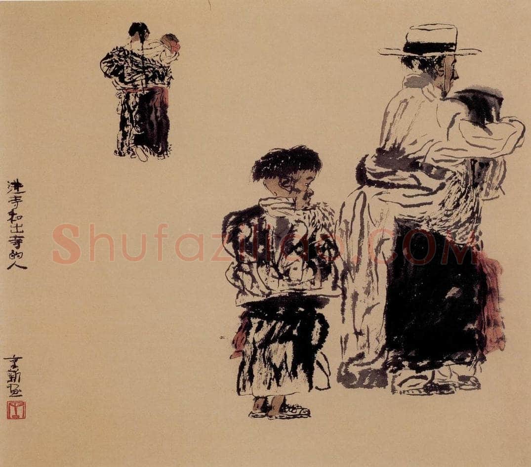 1988年 周京心 《进寺和出寺的人》 书画作品