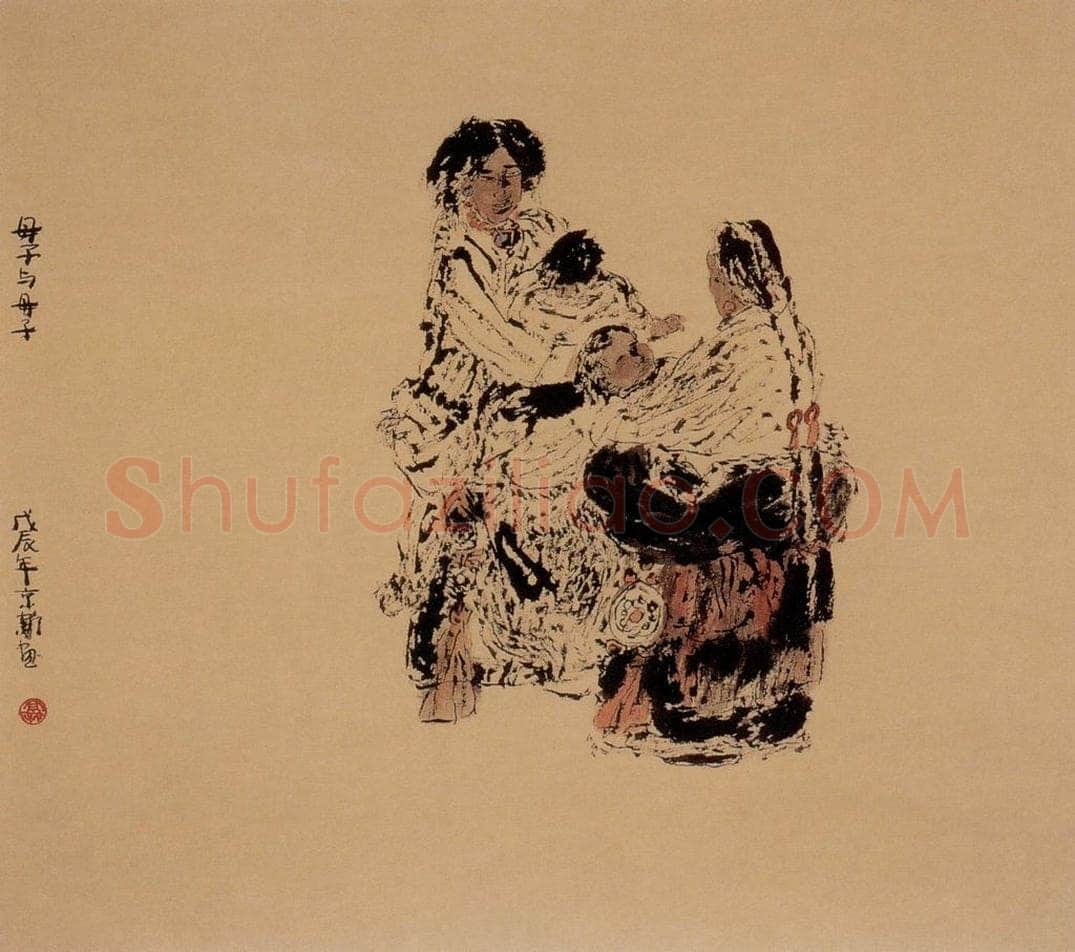 1988年 周京心 《母子与母子》 书画作品
