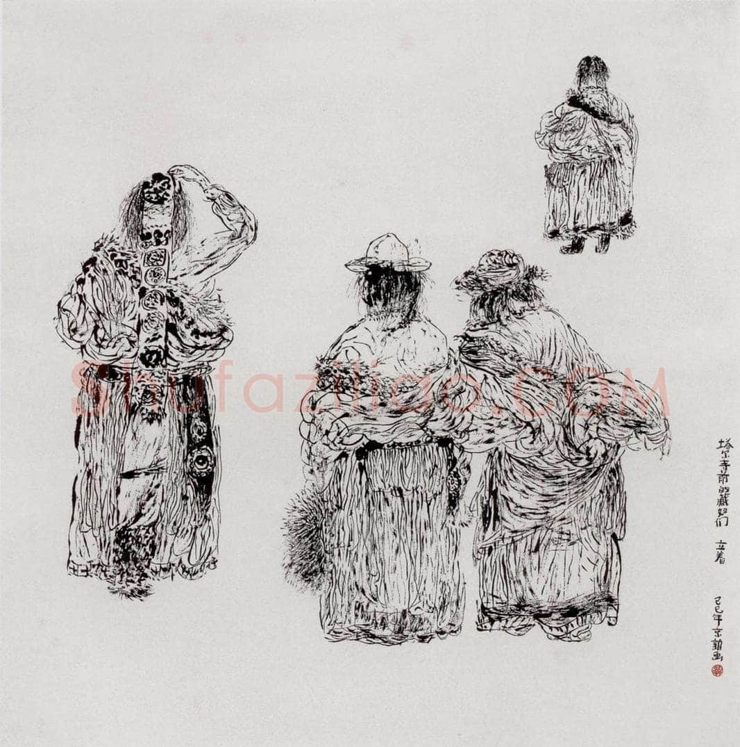 1989年 周京心 《塔尔寺前的藏妇们》 书画作品