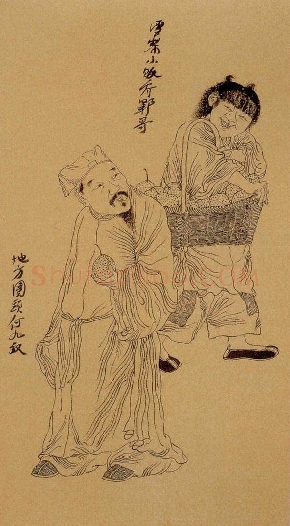 1998-1999年 周京心 《水浒人物八十图·何九叔 乔郓哥》 书画作品