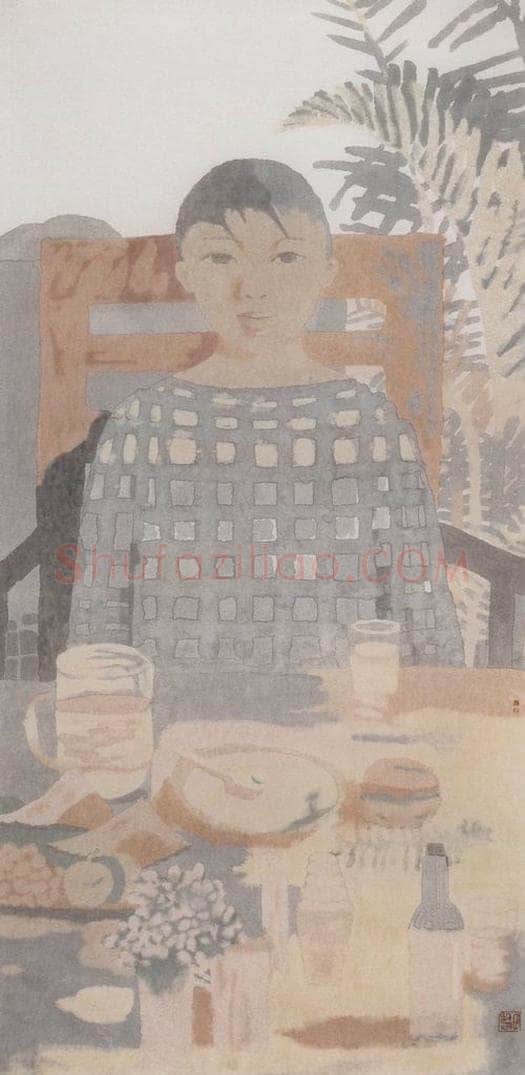1998年 田黎明 吃汉堡的女孩 书画作品