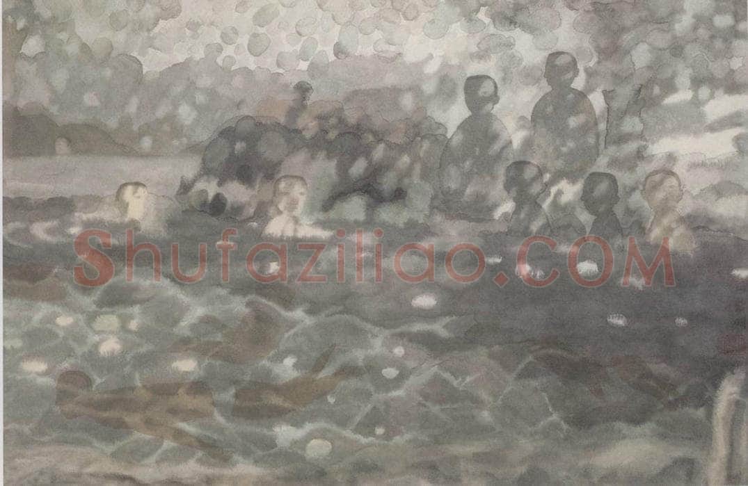 1993年 田黎明 阳光下游泳的人 书画作品