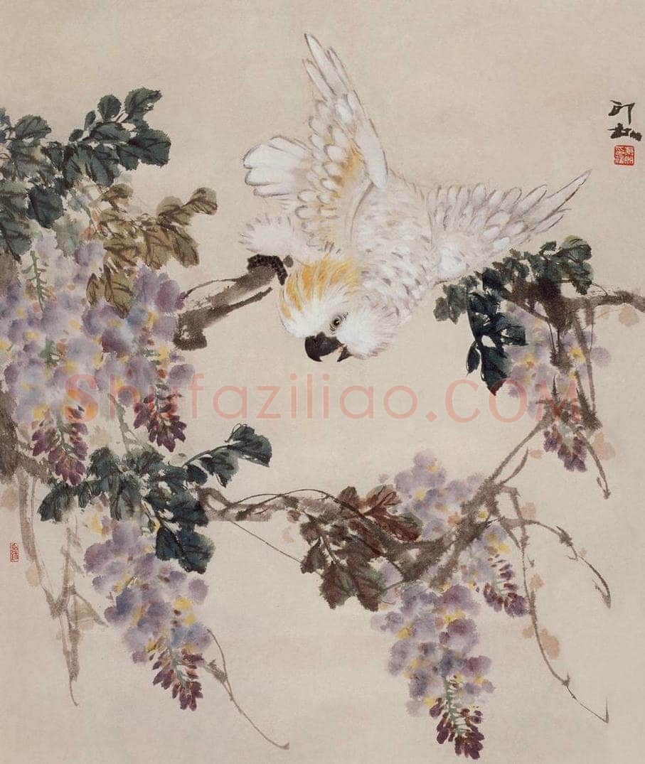 1985年 萧朗 《葵花鹦鹉》 书画作品