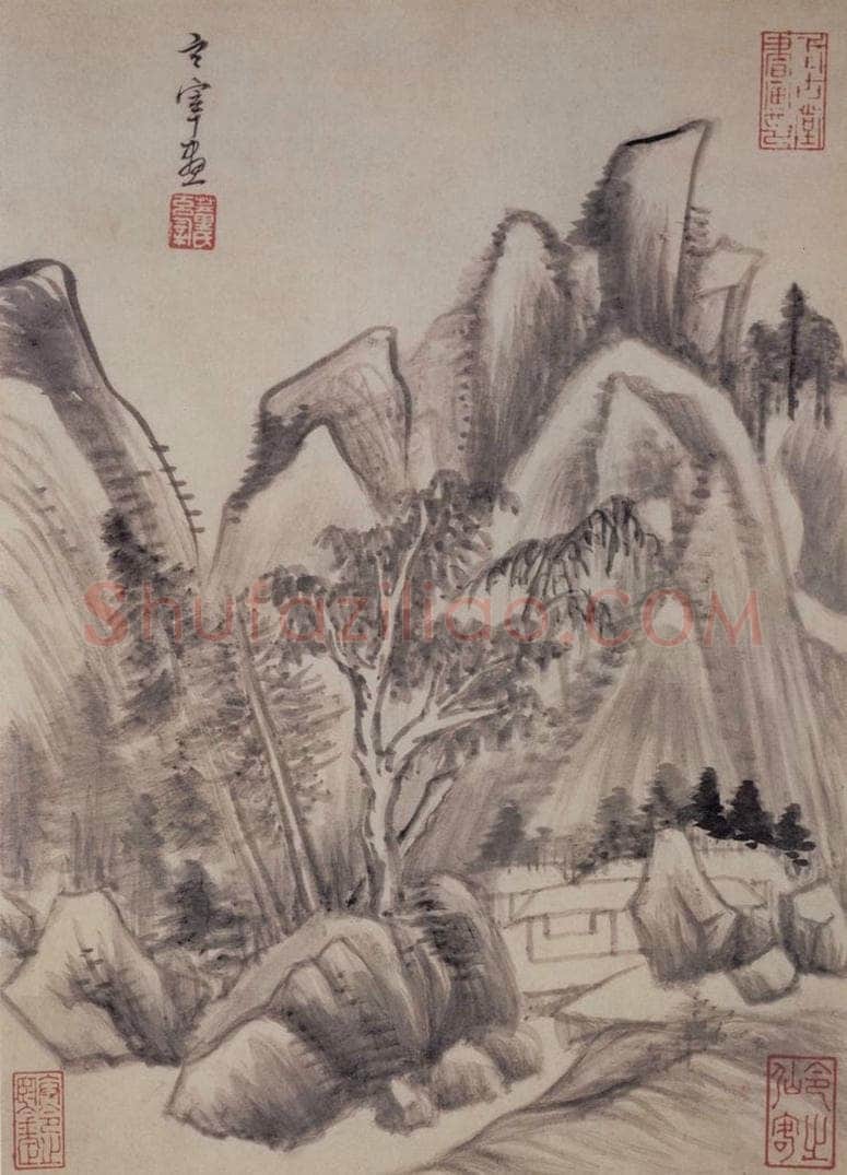 1621年 董其昌 《山水册之六》 书画作品