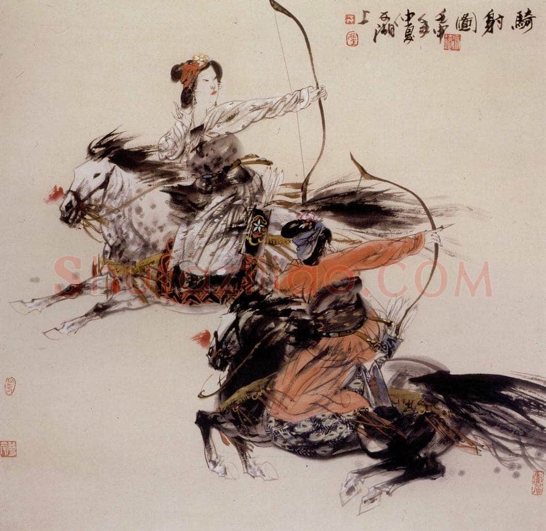 1992年 冯远 《骑射图》 书画作品