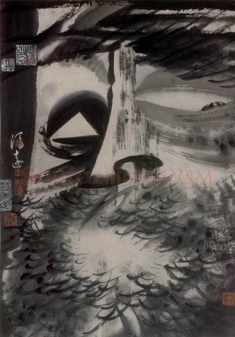 1989年 冯远 《水墨戏剧脸谱》 书画作品