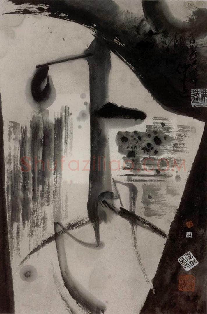 1989年 冯远 《水墨戏剧脸谱》 书画作品