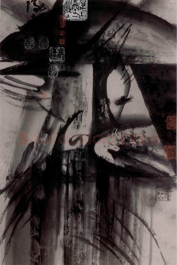 1989年 冯远 《水墨戏剧脸谱》 书画作品