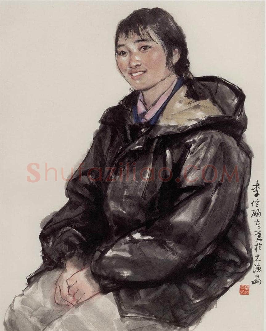 1972年 卢沉 《人物写生-女船工》 书画作品