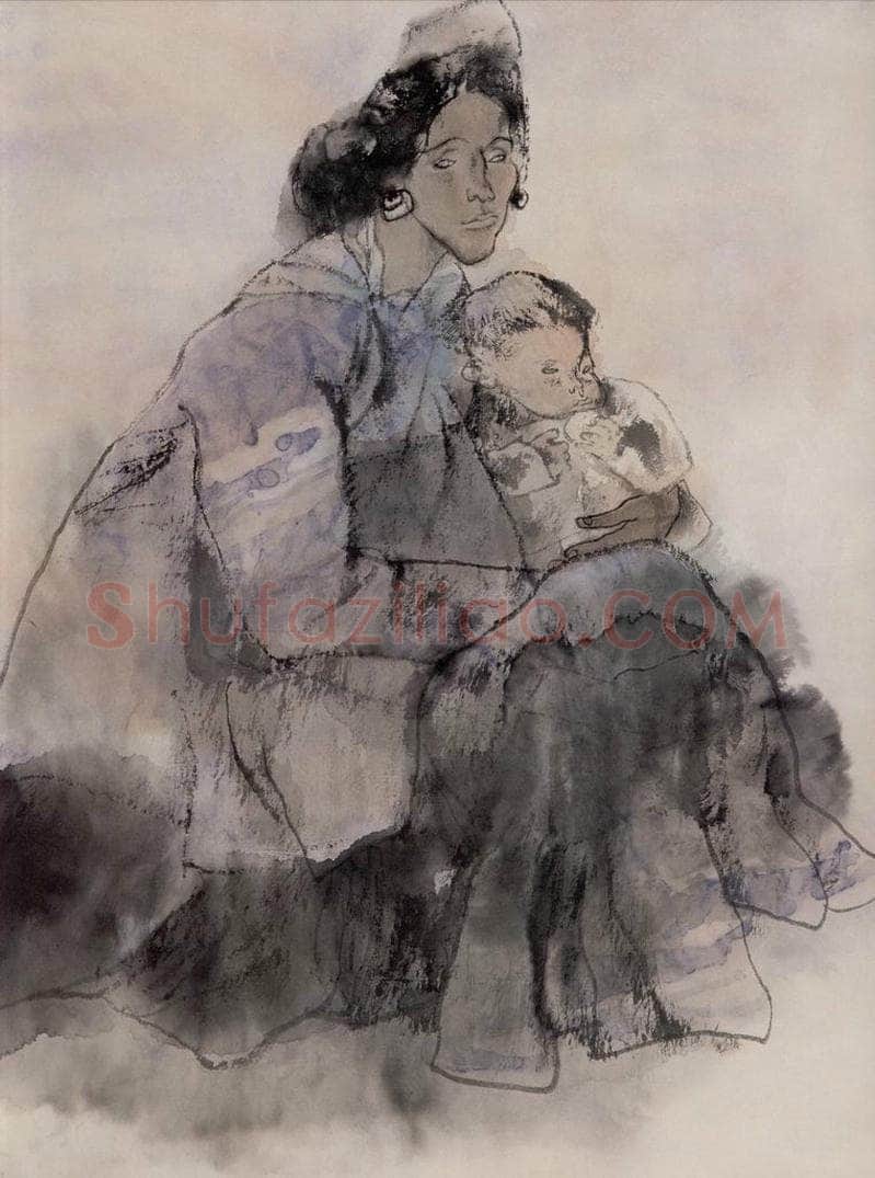 1983年 周思聪 《母子图》 书画作品