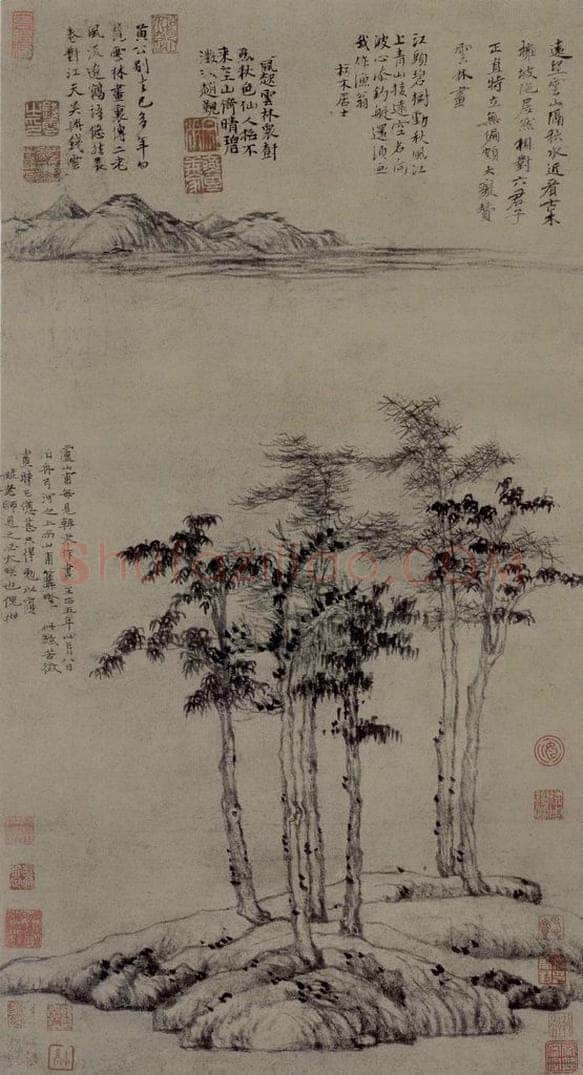 元 倪瓚 《六君子圖軸》 书画作品