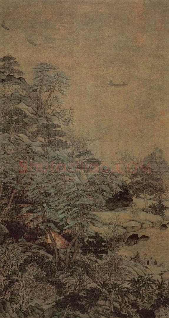 唐 李思训 《江帆楼阁图轴》（传） 书画作品