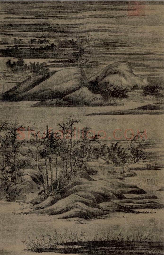 五代南唐 董源 《寒林重汀图轴》 书画作品