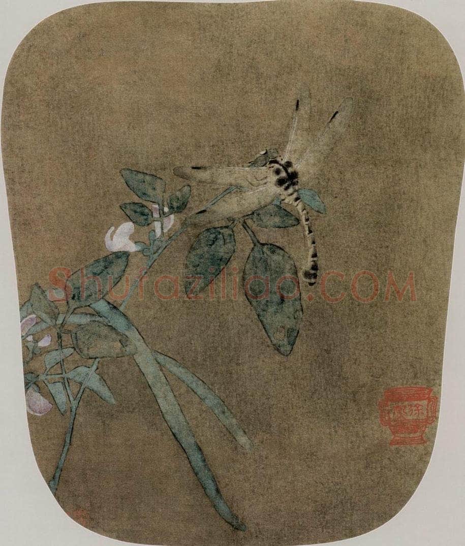 五代南唐 徐熙 《豆荚蜻蜓图执扇》 书画作品
