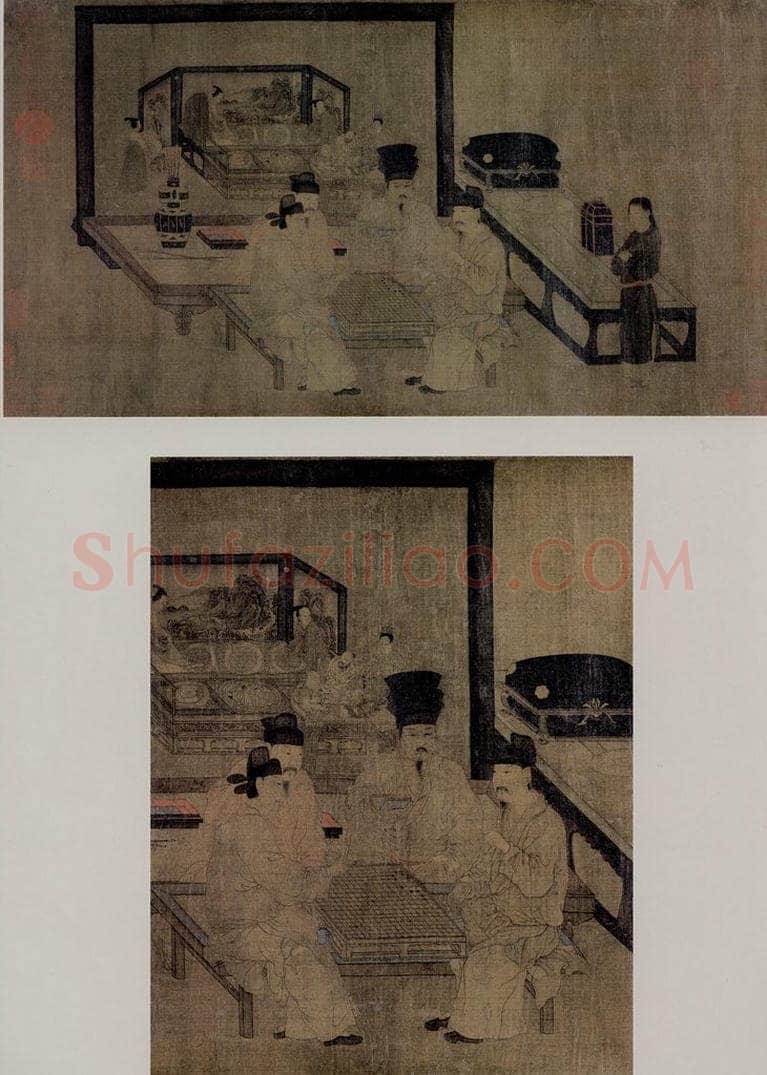五代南唐 周文矩 《重屏会棋图卷》 书画作品