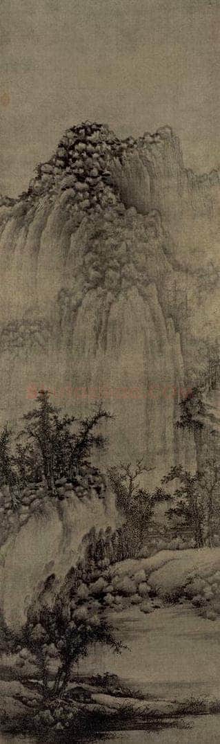 五代南唐 巨然 《溪山兰若图轴》 书画作品