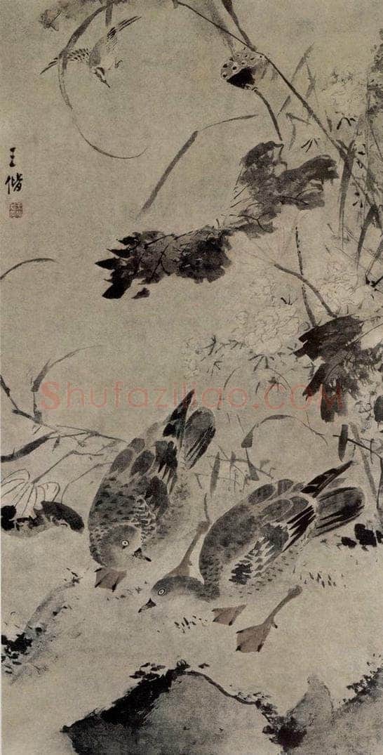 明 王偕 《蘆塘秋景圖軸》 书画作品