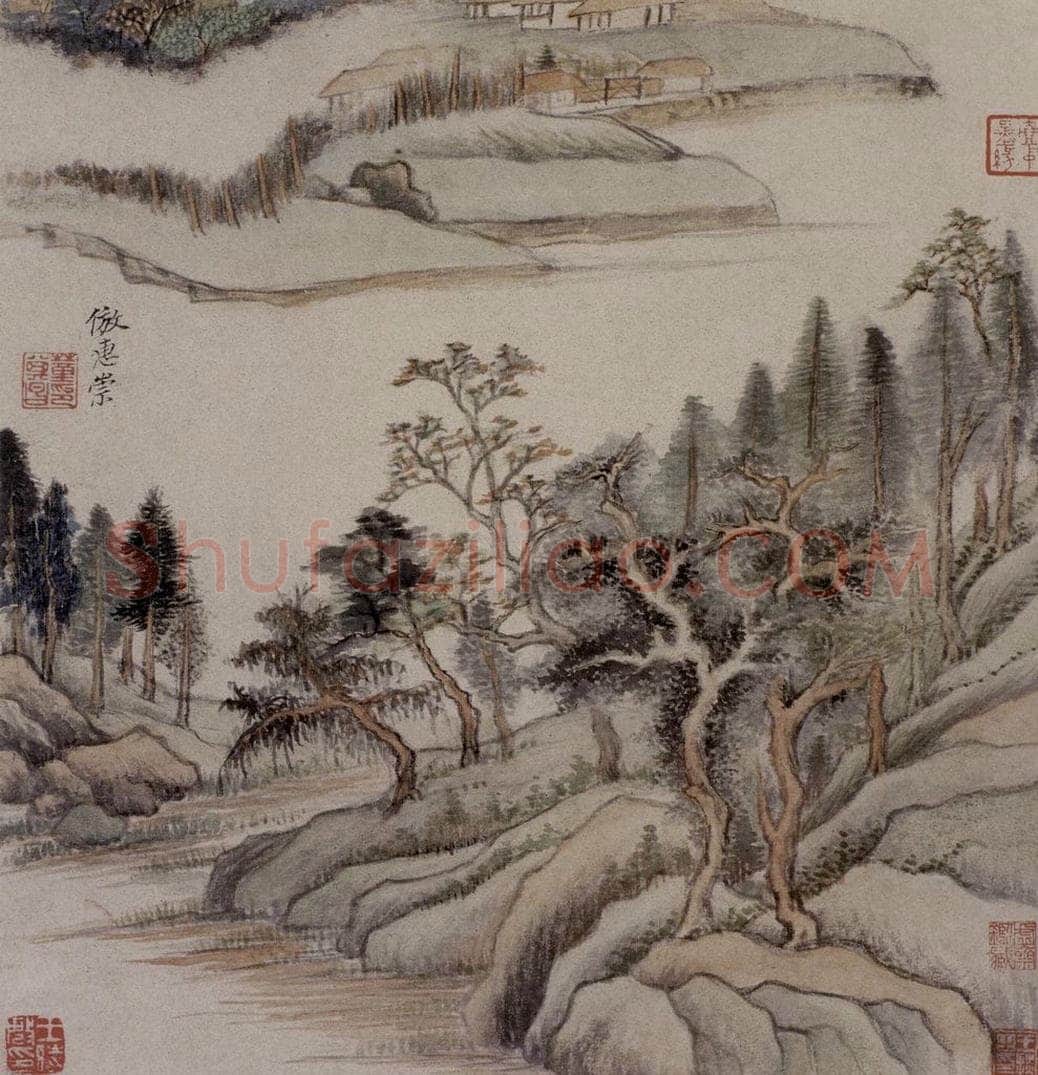 明 董其昌 《仿古山水圖頁》 书画作品