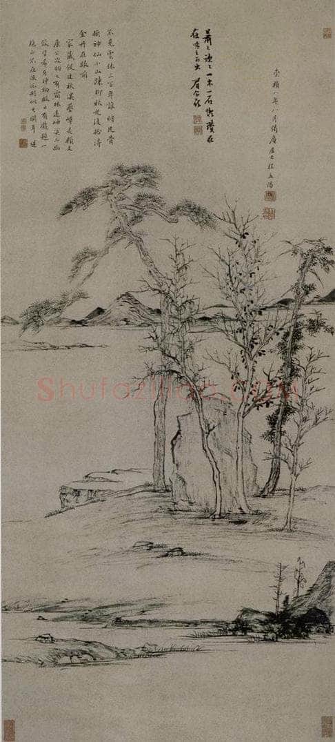 明 程嘉燧 《霜林遠軸圖軸》 书画作品