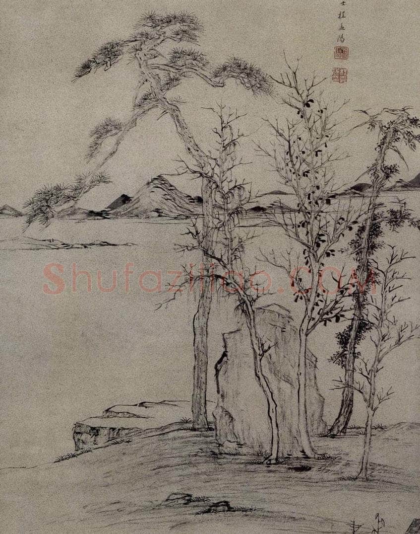 明 程嘉燧 《霜林遠軸圖軸》 书画作品