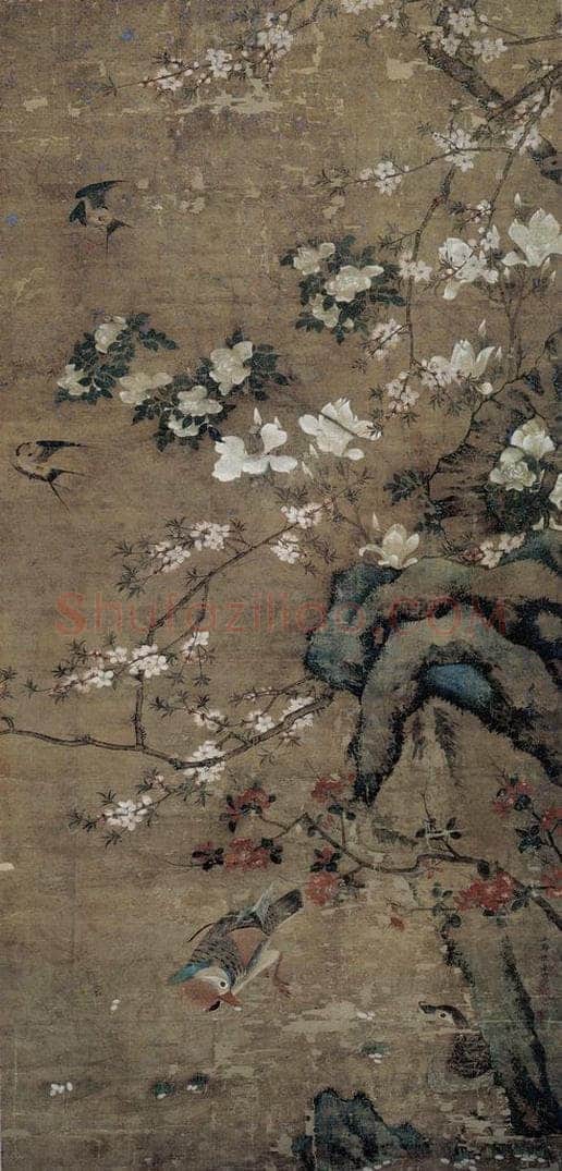 明 陳粲 《桃花鴛鴦圖軸》 书画作品